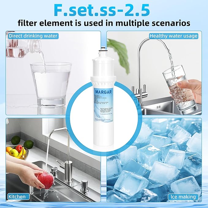 Water Filter SS-2.5, Replacement for Max Flow® Water Filter SS-2.5, F.SET.SS-2.5 Filter Reduces Chlorine, Compatible with EWS® SS-2.5 Water Unit, Installs Directly On Faucet, 10,000 Gallons (3-PACK)