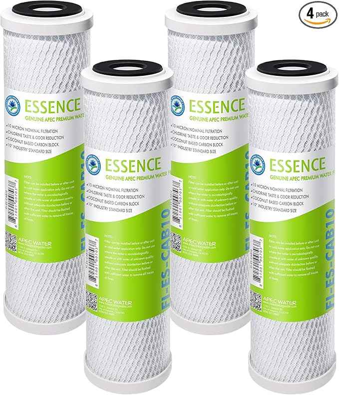 APEC Water Systems 10” Carbon Block Water Filter For Reverse Osmosis System, 10” x 2.5”, 10 Micron (FI-ES-CAB10) (Pack of 4)