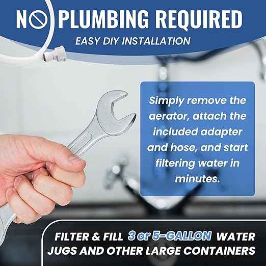 EZ Jug Water Filtration Kit with Indoor Faucet Adapter – Filter & Fill 5-Gallon Jugs from Any Standard Indoor Faucets with Removable Aerators | Reduces Chlorine, Lead, Cysts & VOCs