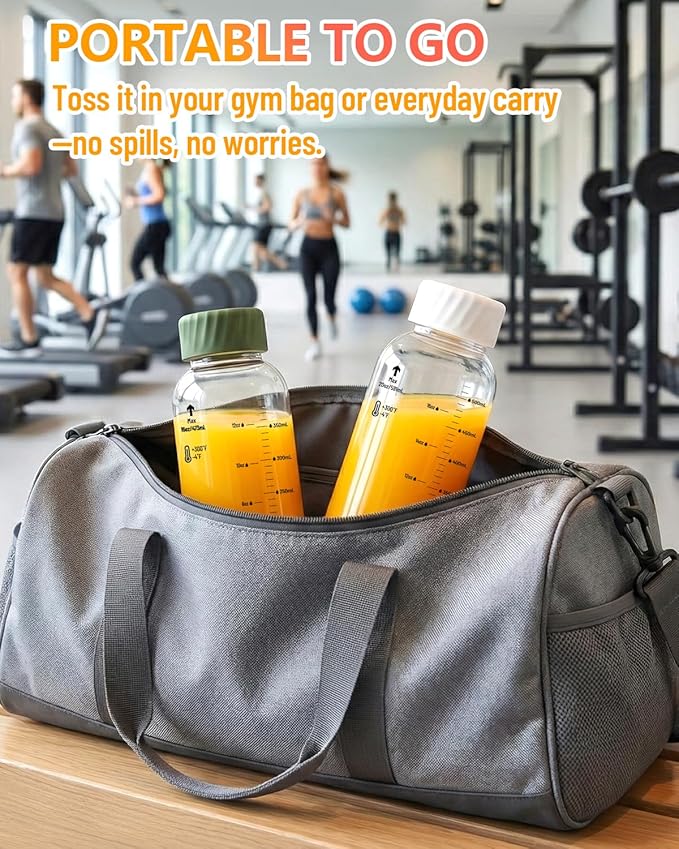 Zukro Glass Water Bottles with lids 20 oz - 4 Pack Heat-resistant Borosilicate Juice Bottles with Stainless Steel Cap for Juicing, Protein, Milk, Smoothies - Reusable & Airtight Leak proof, BPA Free