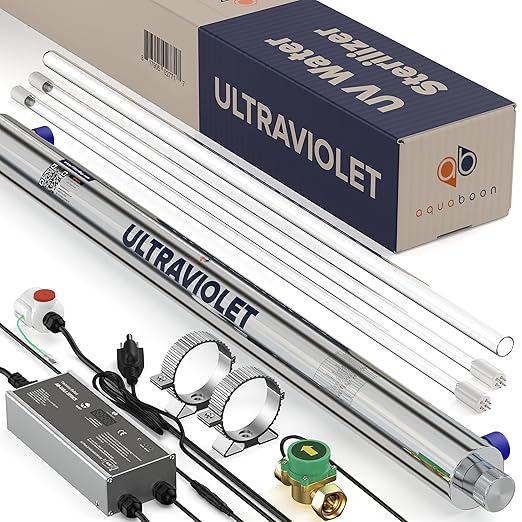 UV Water Purification System 55W, 12 GPM - UV Water Filter with Smart Flow Sensor Switch - Whole House UV Water Purifier Ensuring Water Purity - UV Light for Well & City Water + 1 Extra Lamp