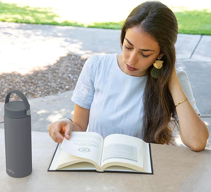 MIRA 18 oz Tea Infuser Thermo - Stainless Steel Travel Bottle with Removable Strainer for Loose Leaf Tea - Insulated Hot & Cold Brew Steeper - Smoke Gray