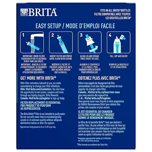 Brita Water Bottle Replacement Filters, BPA-Free, Replaces 1,800 Plastic Water Bottles a Year, Lasts Two Months or 40 Gallons, Includes 6 Filters
