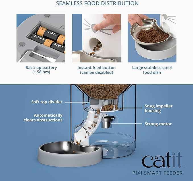 Catit - PIXI Smart Feeder - Automatic Cat Food Dispenser - Timed Pet Feeder for Cats with Dry Food Dispenser, Dessicant Bag, Portion Control, WiFi Enabled