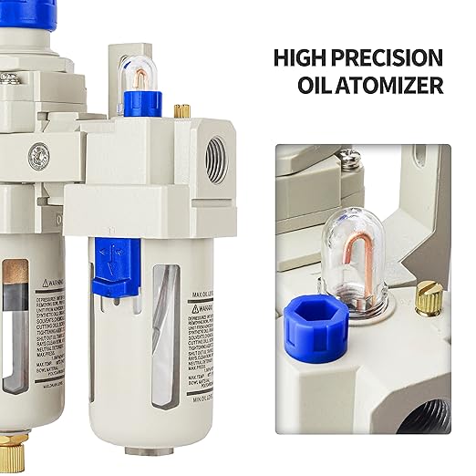 BLCH 1/2" NPT Air Compressor Water Separator - Air Pressure Regulator Compressed Air Filter Regulator Lubricator Combo AC4010-04 Semi-auto Drain Poly Bowl Gauge 0-160 PSI 5μm Brass - AquaVibe