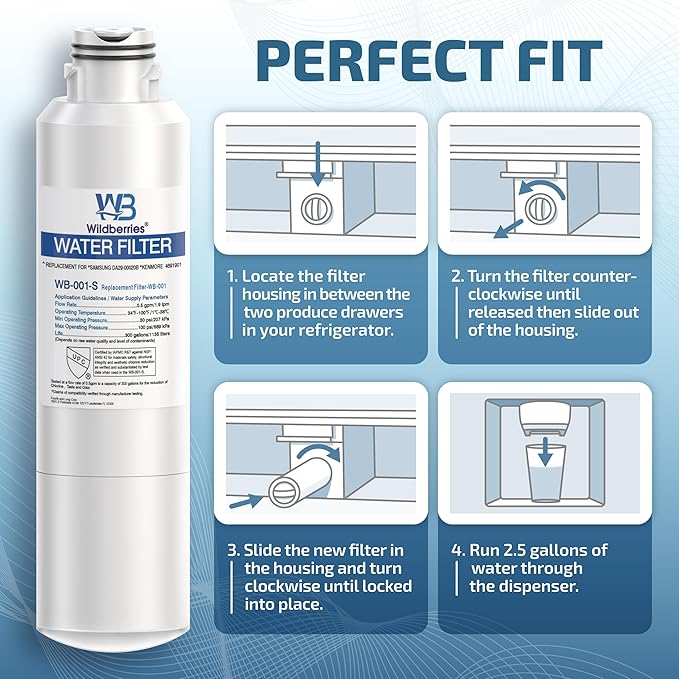 RS25J50 Replacement for Samsung Fridge Water Filter Compatible with Samsung RS25J50, DA29-00019A, DA-97-08006A-B, RH22H9010SR, HAF-CIN/EXP, Kenmore 46-9101, HAF-CIN/EXP, Pack of 3