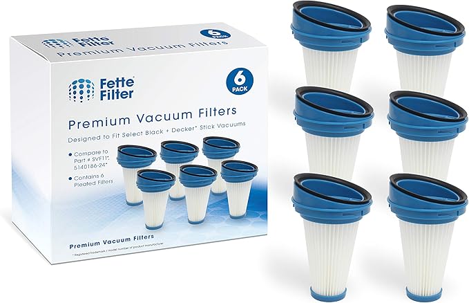 Fette Filter - 6-Pack Replacement Vacuum Dust Bin Filters for Black and Decker SVF11 Fits 2-in-1 Cordless Lithium Stick Vacuums HSV320J HSV420J HSV520J HSV320J32 HSV420J42 HSV520J01 SVA420B SVA520B - AquaVibe