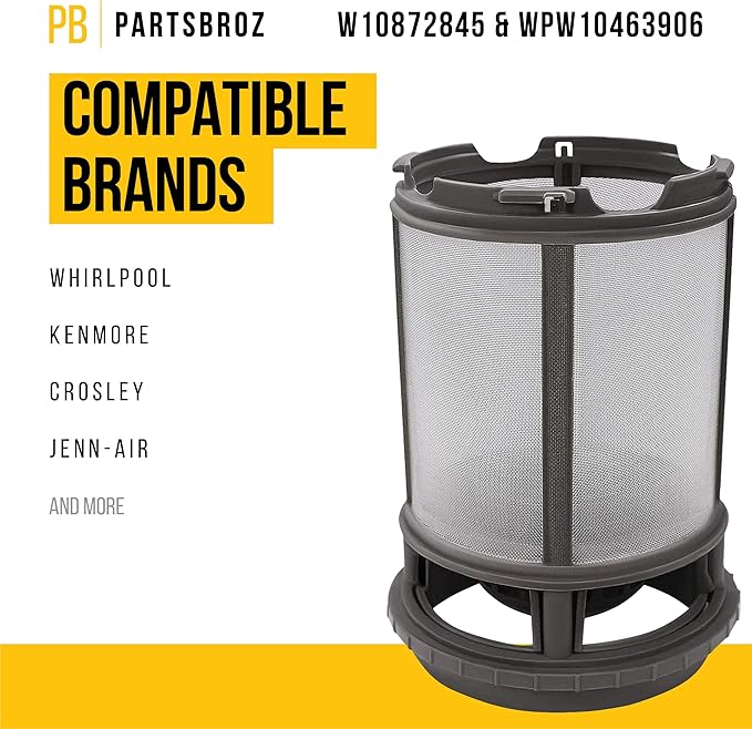 PartsBroz W10872845 Pump Filter & WPW10463906 Screen Filter - Compatible with Whirlpool Kenmore KitchenAid Dishwasher - Replaces AP6030094 PS11759673 W10393351 AP6021820 PS11755148 2312301