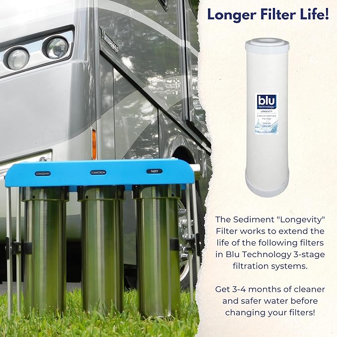GoBluTech 10-Inch RV Water Filter Recharge Pack for AR3 XLT-2.5” x 10” for RV Water Filter System, 0.2 Micron High Flow, Granular Activated Carbon “Tasty”, and Sediment “Longevity” - US Veteran Owned