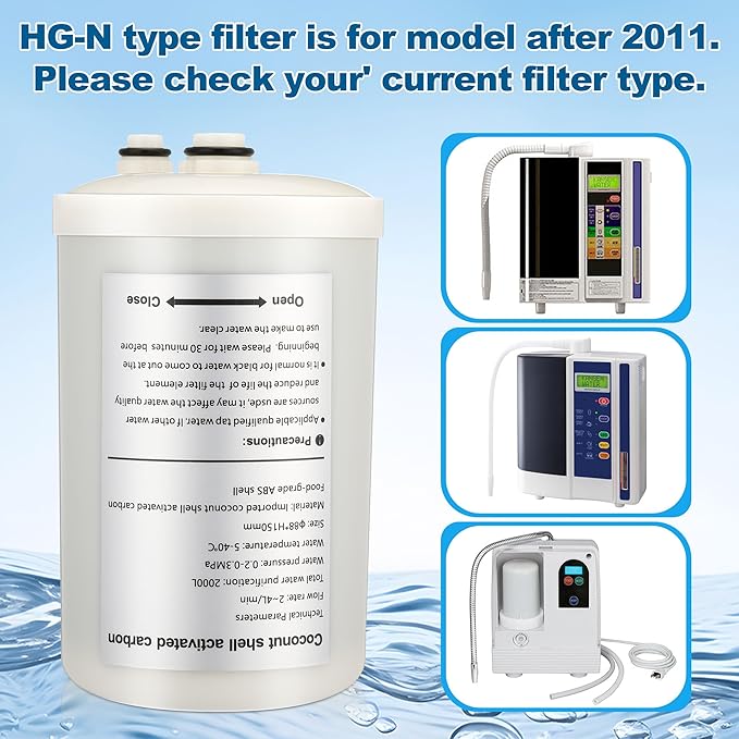 Qualirey Filter Replacement Compatible with HG-N Type Water Ionizer, Compatible with Enagic Kangen LeveLuk SD501, JrIV, KANGEN 8, Lead Removal filter (Not Original Type Before 2010)