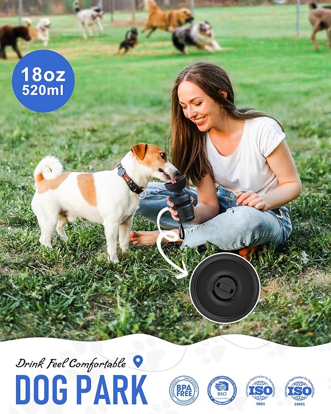 Lesotc Dog Water Bottle, Portable Water Dispenser with Travel Water Bowl, Leak Proof Pet Travel Squeeze Bottle, Puppy Essentials Dog Stuff Accessories for Outdoor Walking, Hiking, Camping - AquaVibe