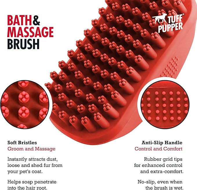 Tuff Pupper Dog Bath Brush, Silicone Pet Hair Remover Brush for Shampooing & Massaging Dogs, Dog Washing Brush with Soft Rubber Bristles Gently Removes Loose & Damaged Fur - AquaVibe