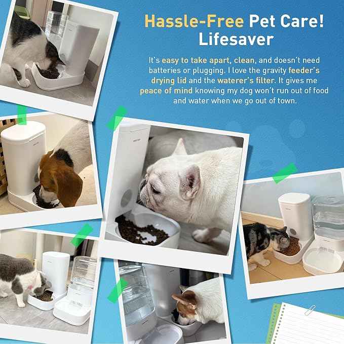 PAWGETHER® Gravity Cat Feeder, Self-Dispensing Dog Food Dispenser, Pet Food Station 1 Gallon/3.5L Capacity Automatic Pet Feeder Cat & Dog Food Bowl, Easy to Fill
