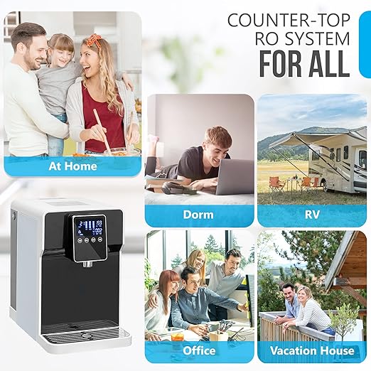 Ronaqua Countertop Reverse Osmosis Water Purifying Dispenser, 7 Different Application, Instant Hot Water, 4 Temperatures Options, No Installation Required, 3:1 Low Drain Ratio, Child Safety Lock