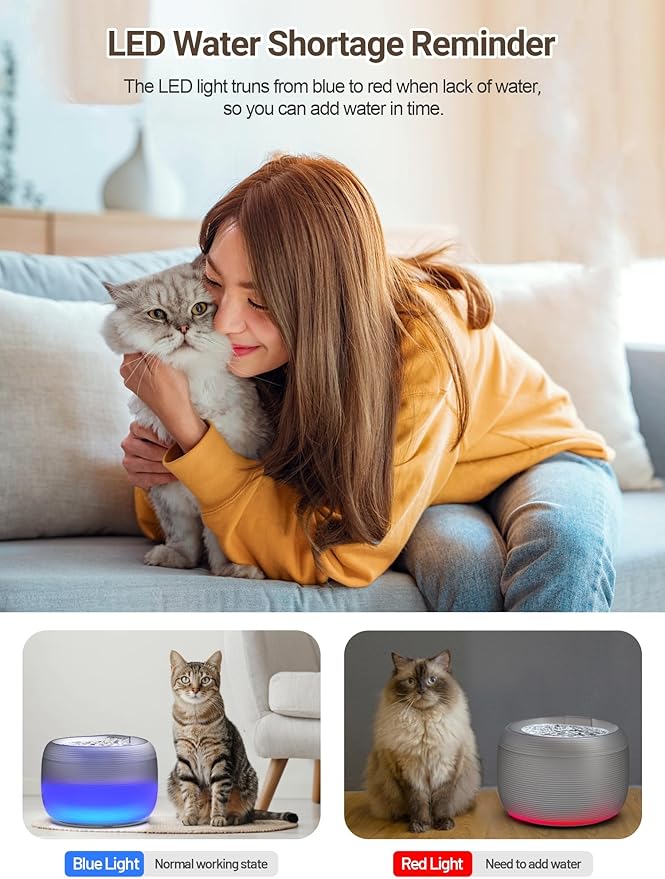 SIBAYS 3.5L Cat Water Fountain, 118oz Large Capacity Cat Fountains for Drinking with Water Level LED Light, Quiet Automatic Pet Water Fountain for Cats Indoor, Dog Water Dispenser Easy to Clean FS75