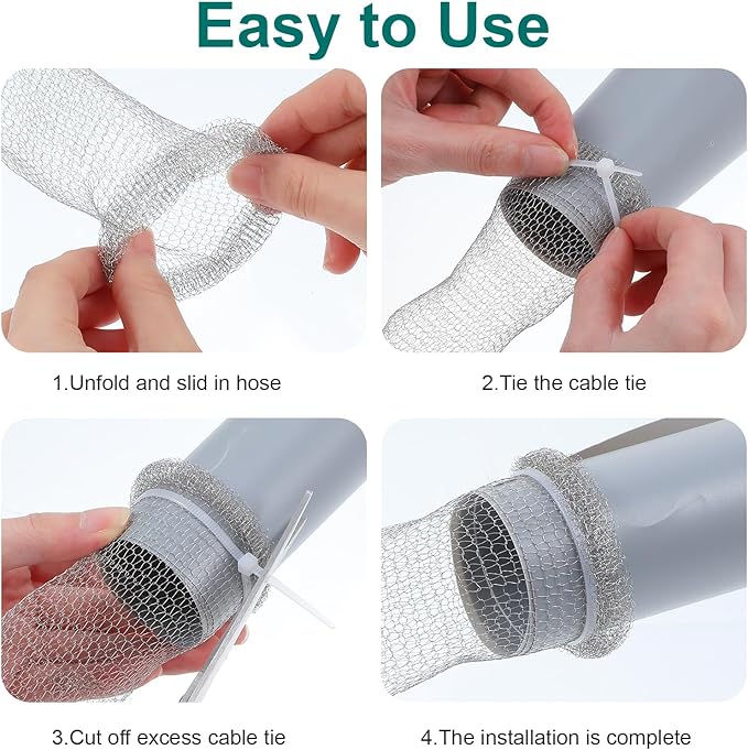 72 Pcs Stainless Steel Lint Traps for Washing Machine, Silver Laundry Mesh Washer Drain Hose Filter Snare with 72 Pcs Cable Ties - AquaVibe