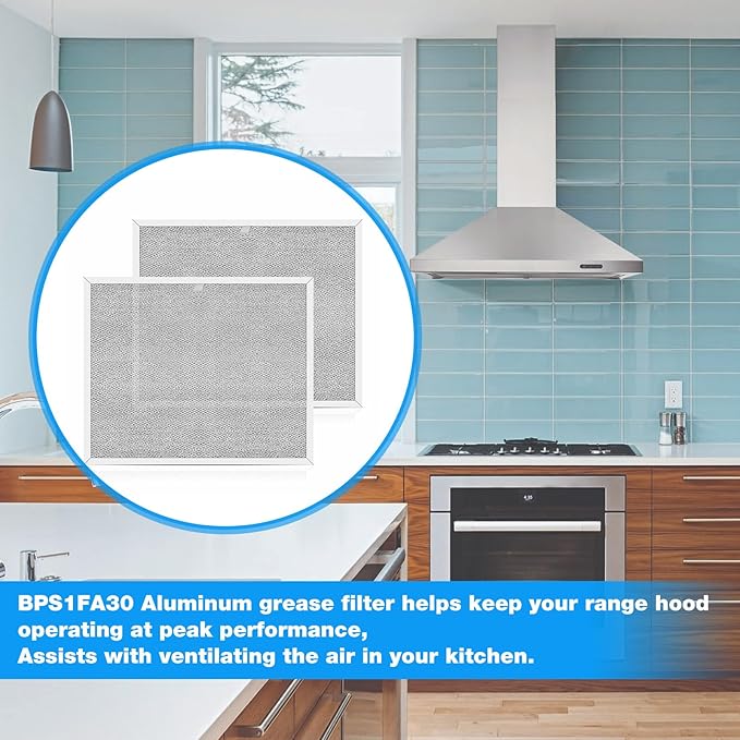 BPS1FA30 Range Hood Filter Replacement Allure Broan Nutone Grease Filter 99010299 QS1, WS1, QS1 30", WS2-30" and 5260-30" series - 11-3/4" X 14-1/4" X 3/8" - 2 Pack - AquaVibe
