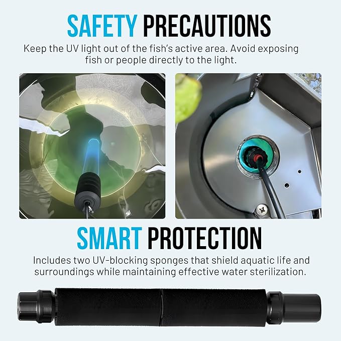 40W UV Water Sterilizer with 17ft Cable for 300-3000 Gallon Aquariums, Ponds & Pools - Professional UV Clarifier for Green Water Control in Koi Ponds, Fish Tanks, Spas & Cold Plunge