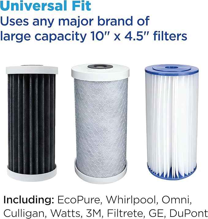 EcoPure EPWO4 Universal Large Capacity Whole House Water Filter Housing - NSF Certified - Premium Filtration System - Built to Last