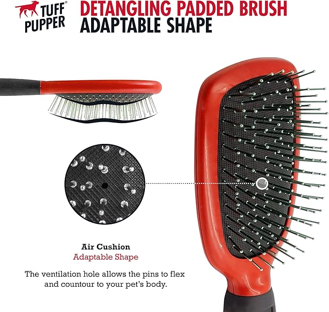 Tuff Pupper Stainless Steel Pin Brush for Long or Short Hair Pets - Detangling & Dematting Undercoat Brush for Dogs, Cats, and All Pets - AquaVibe