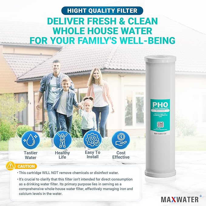 1x Max Water 20" BB Whole House 20" x 4.5" Anti-Scale Phosphate Water Filter compatible with 20BB Whole House Systems