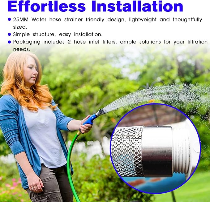 Inlet Suction Strainer Mesh Filter 25MM Water Hose Strainer for Livewell Pump, Industrial Plumbing Inline Strainers and Sprayer Garden Hose Suction Line, Garden Hose Filter Screen - 2PCS