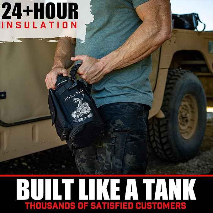 Iron Infidel Battle Bottle - Half Gallon Insulated Water Bottle with Paracord Handle, Large 64 oz Stainless Steel Water Jug with Rugged, Removable Sleeve for Keys, Wallet & Phone (Join or Die 2 Liter)