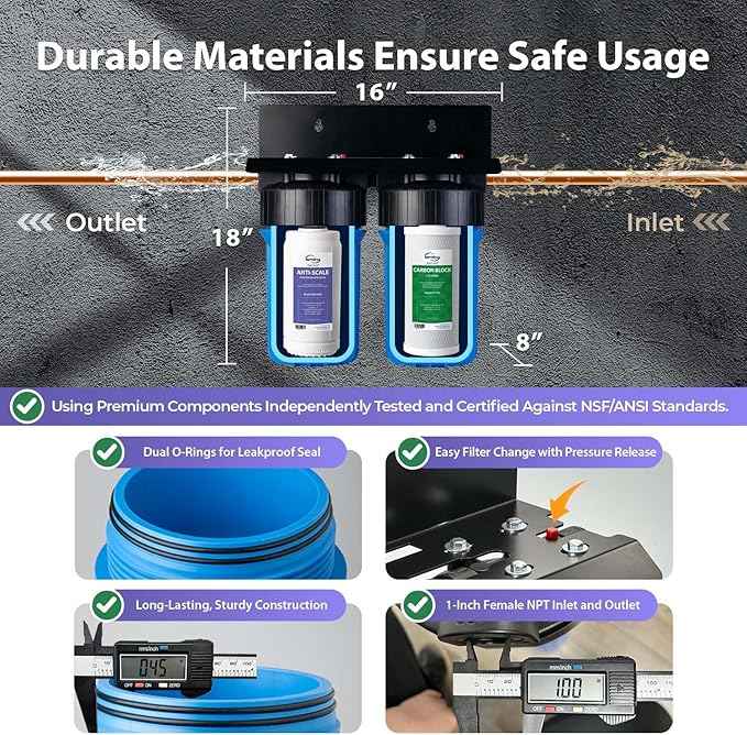 iSpring Anti-Scale Whole House Water Filter System, Reduces up to 99% Chlorine, Odor, and Sediments, 2-Stage Water Descaler and Whole House Water Filter, 1" Inlet/Outlet, Model: WGB21B-DS