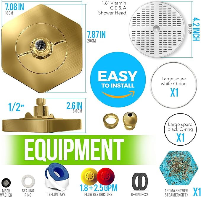 AquaHomeGroup Luxury Filtered Shower Head - High Pressure Rain Showerhead with Filter for Chlorine, Rust, Sediments - Water Filter Shower Head with Vitamin C E A - SPA Effect (Patent Pending) (Golden)