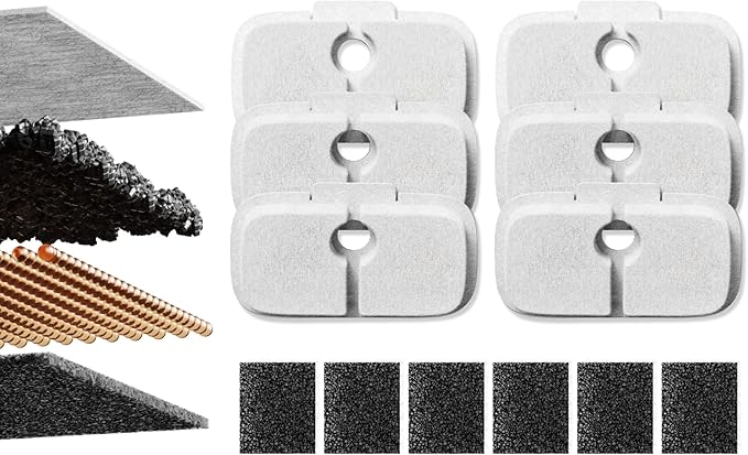 PETLIBRO Dockstream Cat Water Fountain Filters Replacement, 6-Pack Pet Water Fountain Filter for PLWF106 PLWF116 PLWF105 PLWF115 PLWF005 PLWF305, Cat Fountain Filter with Pump Sponges, 3-Month Supply