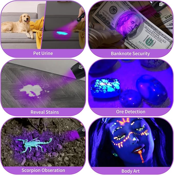 KunHe 20 Pack Mini UV 395nm Flashlight 3W Rechargeable UV Flashlight Bulk for Hotel Cleaning Pet Stain Detection Scorpion Seeking Mineral Identification Resin Curing