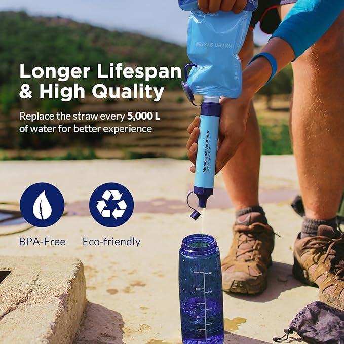 Membrane Solutions Squeeze Water Filtration System, Survival Water Purifier Kit, Portable Backpacking Gear for Hiking Camping Travel(6+4)