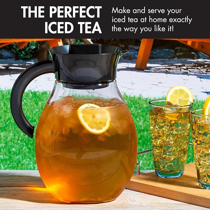 Primula The Big Iced Tea Maker and Infuser, Plastic Beverage Pitcher with Leak Proof, Airtight Lid, Fine Mesh Reusable Filter, Made without BPA, Dishwasher Safe, Black (Pack of 4)