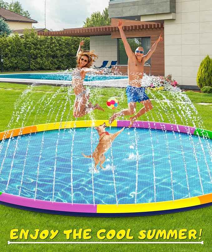 EPN Splash Pad, 16.4 FT Size Extra Large Sprinkler Play Mat for Dogs & Kids, Thicker Pool Summer Outdoor Water Toys Fountain Pad for 3+ Children & Pets