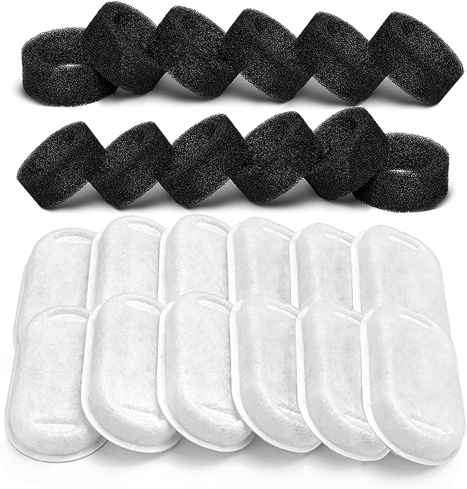 SOOFPET Cat Water Fountain Filters: 24 Pack Pet Fountain Filters, Replacement Filter for 67oz/2L&108oz/3.2L Stainless Steel Cat Fountains (12 Filters&12 Sponges)