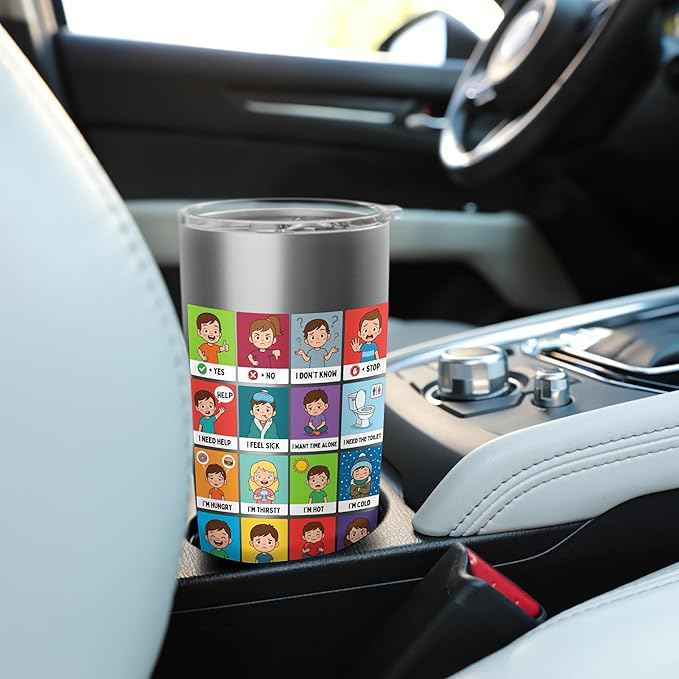 Autism ACC Communication Non Verbal Visual Aid Autistic Kids Stainless Steel Insulated Tumbler