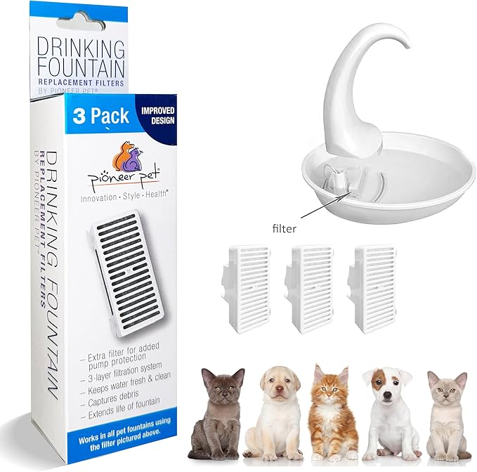 Pioneer Pet 3 Pack of T-Shaped Filter for Food, Water and Serene Fountain
