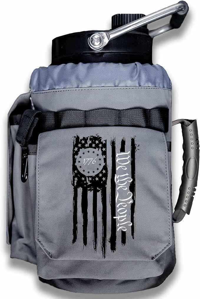 Iron Infidel Battle Bottle - One Gallon Insulated Water Bottle with Dual Carry Handles - 128 oz Tactical Stainless Steel Water Jug & Rugged Extra Large Sleeve With Storage (Betsy 128 Ounces)