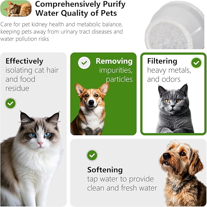 6+6 Pack Cat Water Fountain Replacement Carbon Filter Compatible with PetSafe Drinkwell Ceramic & Stainless Steel Pet Fountains for Cat Dog Water Dispensers with Replacement Foam Filters