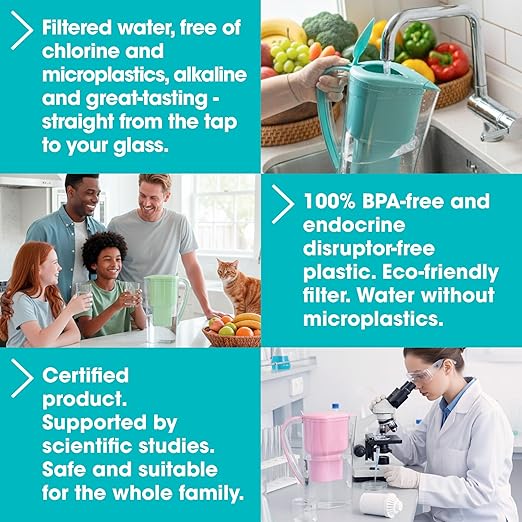 Alkanatur Drops Low Emission Water Filter Pitcher - Hydrogenates + Ionizes + Provides Magnesium Removes Chlorine, Metals, Fluorides, Microplastics, and More - Certifeid UNE 149101:2015