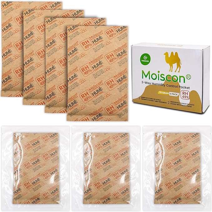 49% Two-Way Humidity Control Packs for Guitars & Wooden Instruments - 70g Moisture Absorbers Acoustic Guitar Humidifier for Case Maintenance - Individually Wrapped Hydration Packets[5 PACK]