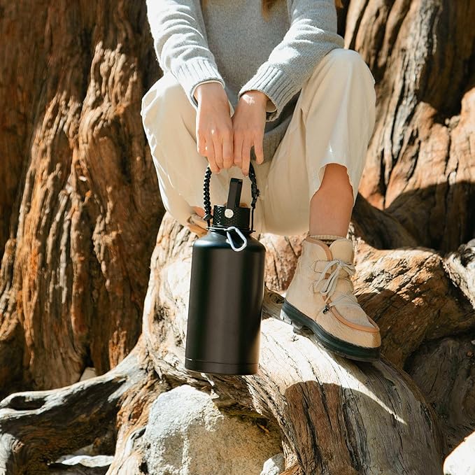 Insulated Water Bottle 64oz,Triple Wall Vacuum Stainless Steel(Dishwasher Safe),Leak Proof & Non-BPA,Flask Jug with Paracord Handle & Straw Spout Lids Sports Cherry Blossom