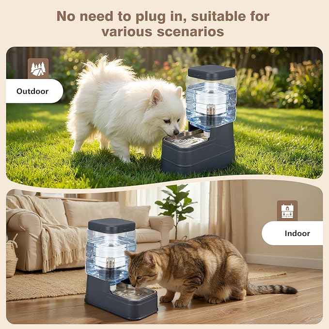 1.6 Gallon Pet Automatic Dog Water Dispenser Cat Gravity Waterer Feeder with Stainless Steel Bowl Large Capacity Puppy Feeding Raised Bowls with Filter,Ice Pack