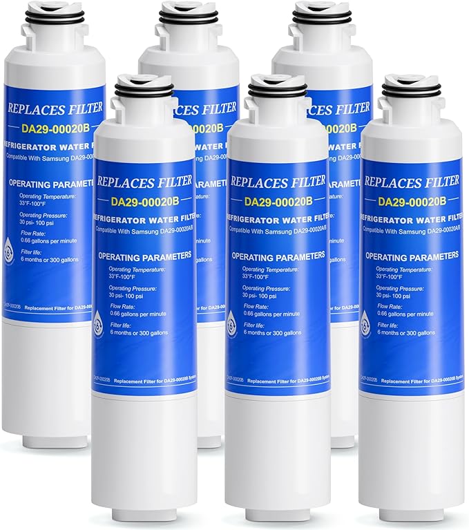 DA29-00020B Filter Compatible with Samsung Water Filter DA29-00020B, DA29-00020A, DA-97-08006A-B, HAF-CIN/EXP, HAF-CIN, HAF-CIN- exp, HAFCIN, 04609101000, 09101, 46-9101, 469101, 6 Pack, By CHOPLO - AquaVibe