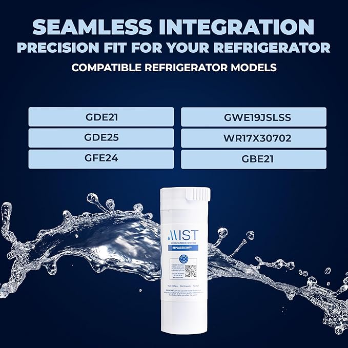 Mist XWF Water Filter Replacement for GE, Refrigerator Water Filter compatible with GWE19JSLSS, WR17X30702, GBE21, GDE21, GDE25, GFE24 (Not XWFE) GE XWF (3 pack)