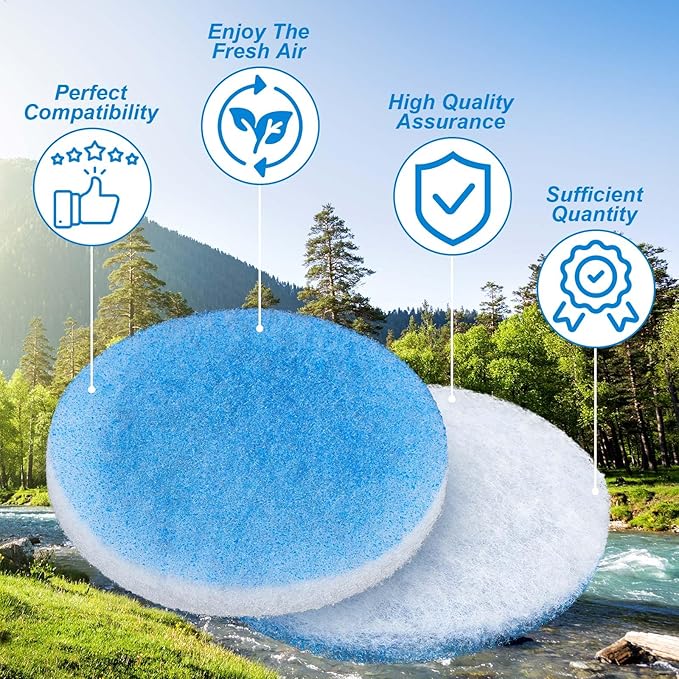 Layhit 20 Pcs Rv 5.25" Round Air Conditioner Filter Foam Air Duct Ac Filter Replacement Vent Filters for Camper Car Parts, Blue and White - AquaVibe