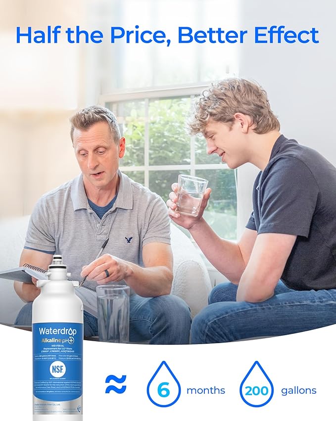 Waterdrop 𝐀𝐥𝐤𝐚𝐥𝐢𝐧𝐞 ADQ73613401 Water Filter, 𝐄𝐧𝐡𝐚𝐧𝐜𝐞𝐬 𝐩𝐇, Replacement for LG® LT800P®, ADQ73613402, ADQ75795104, LSXS26326S, LMXC23746S, LSXS26366S, LSXS26386D, 4 Filters - AquaVibe
