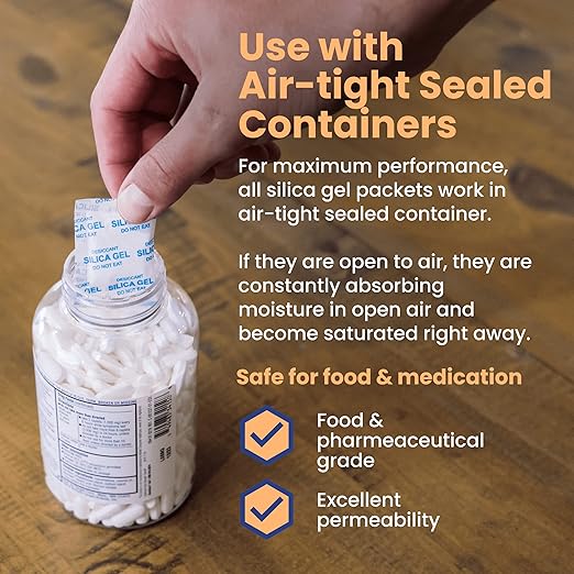 Wallaby 2 gram (350 Packets) Food Safe Pure White Silica Gel Desiccant Dehumidifier Packs - Rechargeable & Coated Moisture Absorbers - Protects Against Moisture Damage - (Packed in 70x Sets of 5)
