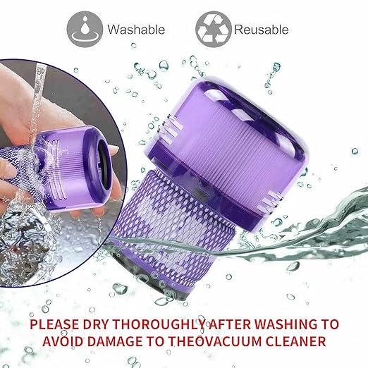 3-Pack V12 Vacuum Filter Replacement Compatible for Dyson V12 Detect Slim, Animal, Slim+ & Absolute – Part No. 971517-01, Compatible with Dyson SV34, SV35 Models - AquaVibe