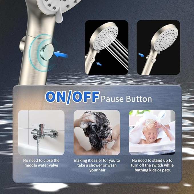 FASDUNT Shower Head with Handheld, High Pressure Handheld Shower Head with 80" Extra Long Stainless Steel Hose & Adjustable Bracket, Showerhead with ON/OFF Switch for Pets Bath, Brushed Nickel